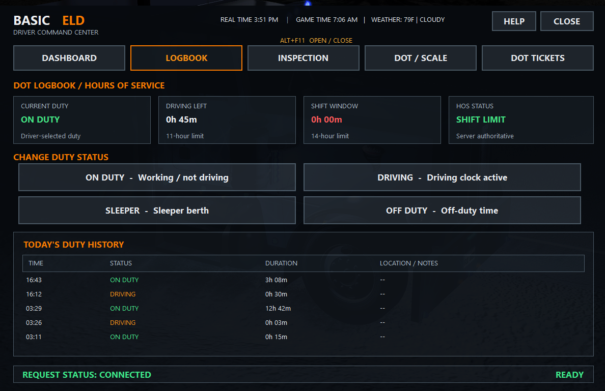 Basic Trucking logbook tab