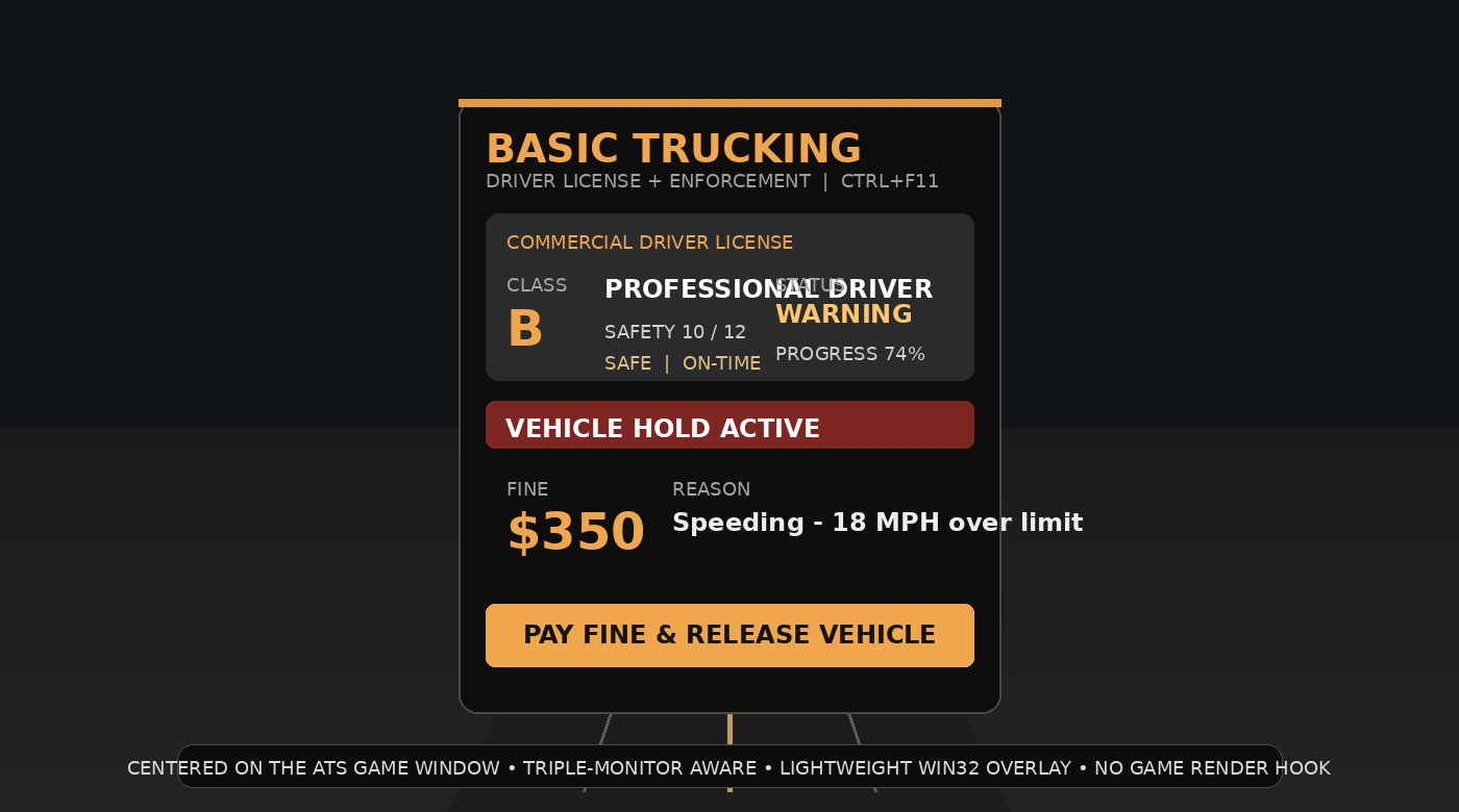 Basic Trucking in-game driver license command center